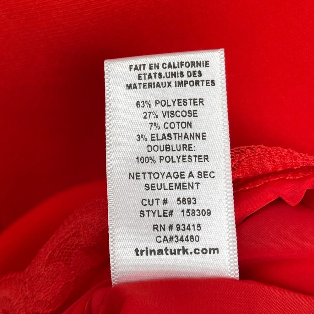 TRINA TURK Dress 2 Silvia Sheath Mini Crepe V-Neck Slit 3/4 Sleeve Red - Picture 11 of 14